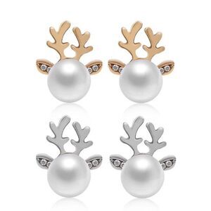 Reindeer Antlers Faux Pearl & Rhinestone  Earrings NWT